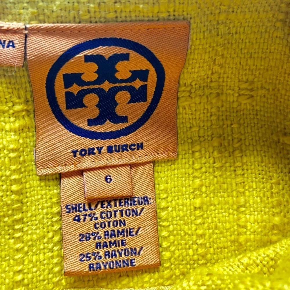 Tory Burch mustard tweed sheath dress w/braided detail, Sz. 6